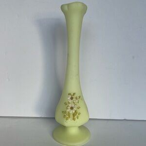 VTG Fenton Uranium
Custard Glass Hand Painted Swung Vase 8" Signed